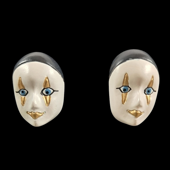 Vintage Unique Painted Women Clown Geisha Actor Face Masks Earrings - Picture 1 of 5